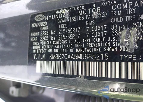 2021 Hyundai Kona Sel from USA, damaged, VIN KM8K2CAA5MU685215